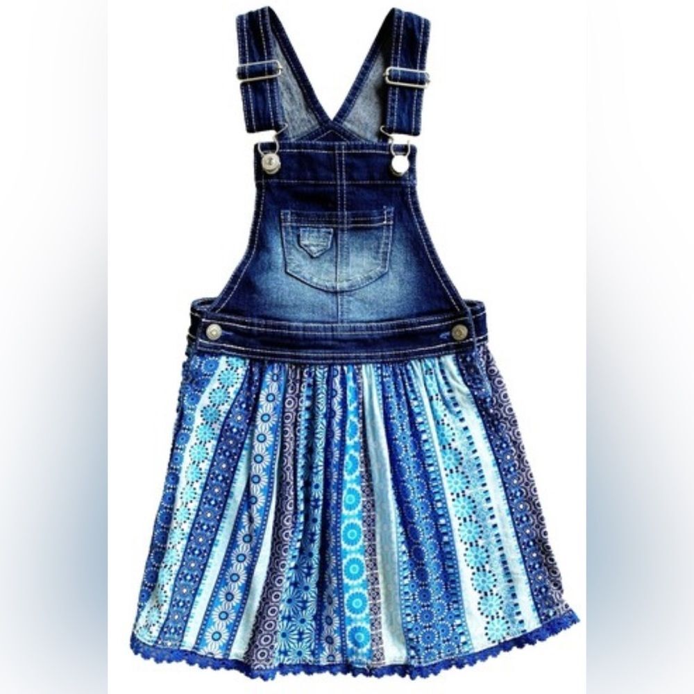 Jordache girls' denim overall dress with floral skirt